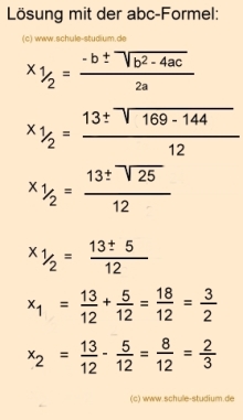 ABC-Formel zur Lösung quadratischer Gleichungen