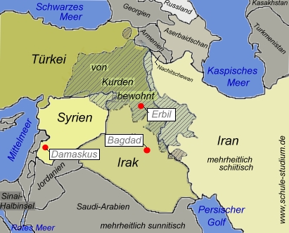 Kurdengebiete in der Türkei, dem Irak und Syrien