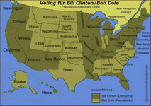 US Präsidentenwahl 1996-  Voting für  Bill Clinton/Bob Dole (Übersichtskarte)